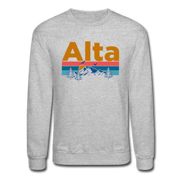 Alta, Utah Sweatshirt - Retro Mountain & Birds Alta Crewneck Sweatshirt - heather gray