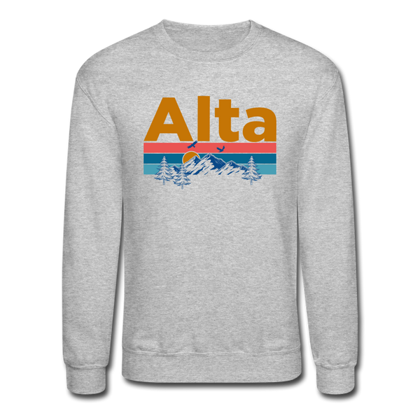 Alta, Utah Sweatshirt - Retro Mountain & Birds Alta Crewneck Sweatshirt - heather gray