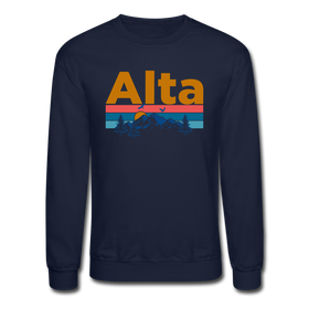 Alta, Utah Sweatshirt - Retro Mountain & Birds Alta Crewneck Sweatshirt - navy