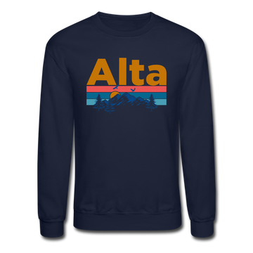 Alta, Utah Sweatshirt - Retro Mountain & Birds Alta Crewneck Sweatshirt - navy