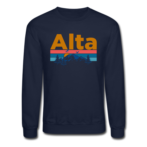 Alta, Utah Sweatshirt - Retro Mountain & Birds Alta Crewneck Sweatshirt - navy