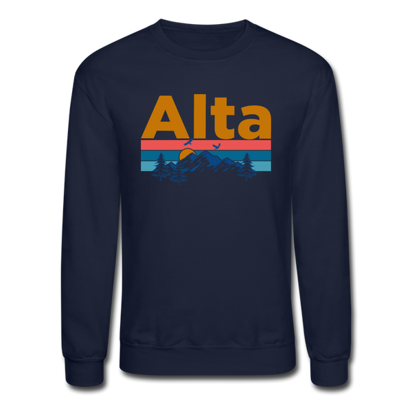 Alta, Utah Sweatshirt - Retro Mountain & Birds Alta Crewneck Sweatshirt - navy