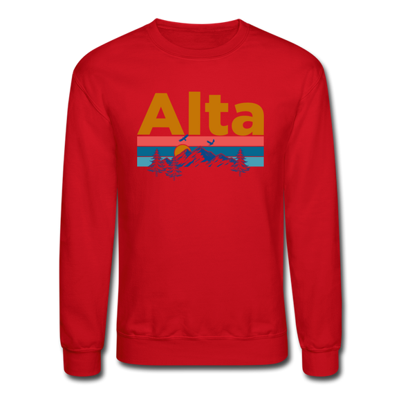 Alta, Utah Sweatshirt - Retro Mountain & Birds Alta Crewneck Sweatshirt - red