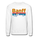 Banff, Canada Sweatshirt - Retro Mountain & Birds Banff Crewneck Sweatshirt - white