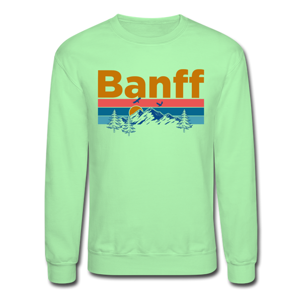 Banff, Canada Sweatshirt - Retro Mountain & Birds Banff Crewneck Sweatshirt - lime