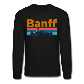 Banff, Canada Sweatshirt - Retro Mountain & Birds Banff Crewneck Sweatshirt - black