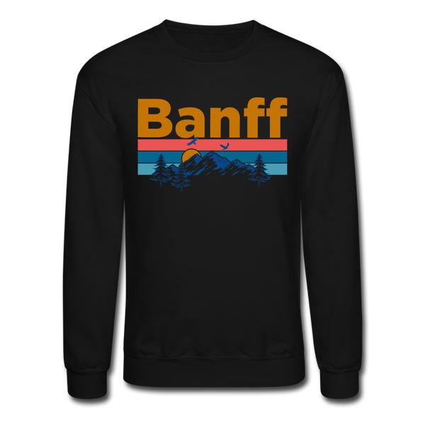 Banff, Canada Sweatshirt - Retro Mountain & Birds Banff Crewneck Sweatshirt - black