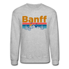 Banff, Canada Sweatshirt - Retro Mountain & Birds Banff Crewneck Sweatshirt - heather gray