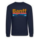 Banff, Canada Sweatshirt - Retro Mountain & Birds Banff Crewneck Sweatshirt - navy