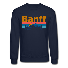 Banff, Canada Sweatshirt - Retro Mountain & Birds Banff Crewneck Sweatshirt - navy