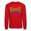 Banff, Canada Sweatshirt - Retro Mountain & Birds Banff Crewneck Sweatshirt - red