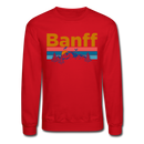 Banff, Canada Sweatshirt - Retro Mountain & Birds Banff Crewneck Sweatshirt - red