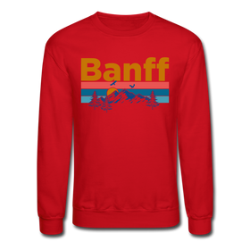 Banff, Canada Sweatshirt - Retro Mountain & Birds Banff Crewneck Sweatshirt - red