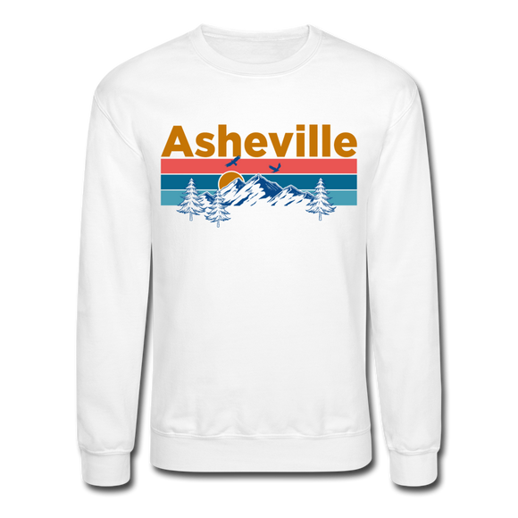 Asheville, North Carolina Sweatshirt - Retro Mountain & Birds Asheville Crewneck Sweatshirt - white