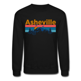 Asheville, North Carolina Sweatshirt - Retro Mountain & Birds Asheville Crewneck Sweatshirt - black
