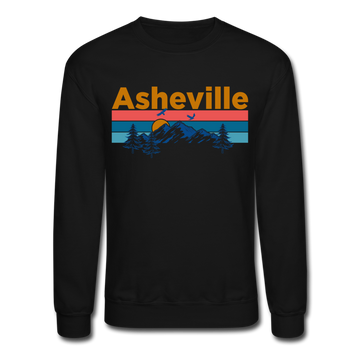 Asheville, North Carolina Sweatshirt - Retro Mountain & Birds Asheville Crewneck Sweatshirt - black