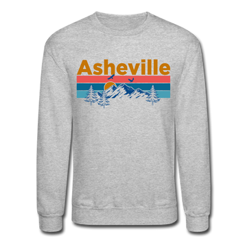 Asheville, North Carolina Sweatshirt - Retro Mountain & Birds Asheville Crewneck Sweatshirt - heather gray