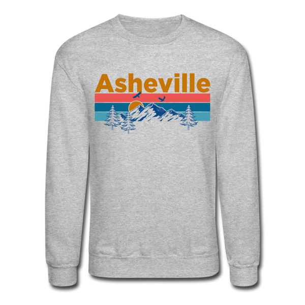 Asheville, North Carolina Sweatshirt - Retro Mountain & Birds Asheville Crewneck Sweatshirt - heather gray