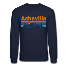 Asheville, North Carolina Sweatshirt - Retro Mountain & Birds Asheville Crewneck Sweatshirt - navy