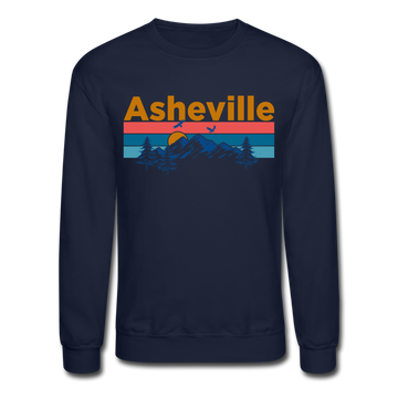 Asheville, North Carolina Sweatshirt - Retro Mountain & Birds Asheville Crewneck Sweatshirt - navy