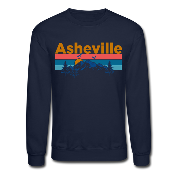 Asheville, North Carolina Sweatshirt - Retro Mountain & Birds Asheville Crewneck Sweatshirt - navy