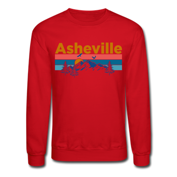 Asheville, North Carolina Sweatshirt - Retro Mountain & Birds Asheville Crewneck Sweatshirt - red