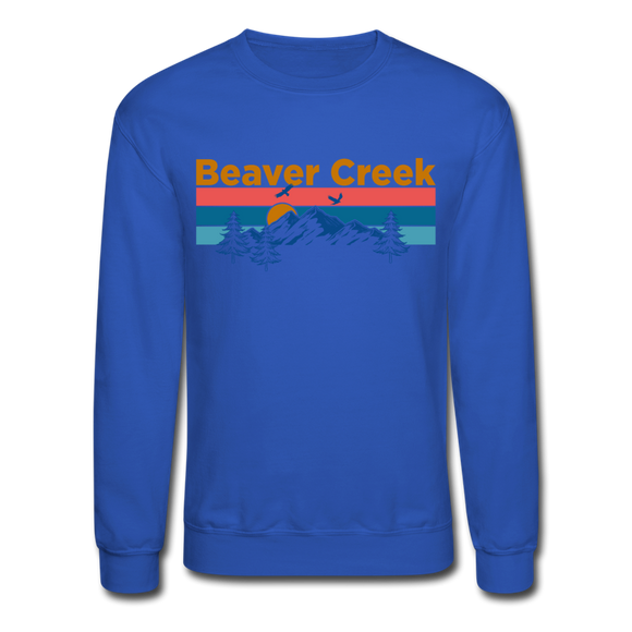 Beaver Creek, Colorado Sweatshirt - Retro Mountain & Birds Beaver Creek Crewneck Sweatshirt - royal blue