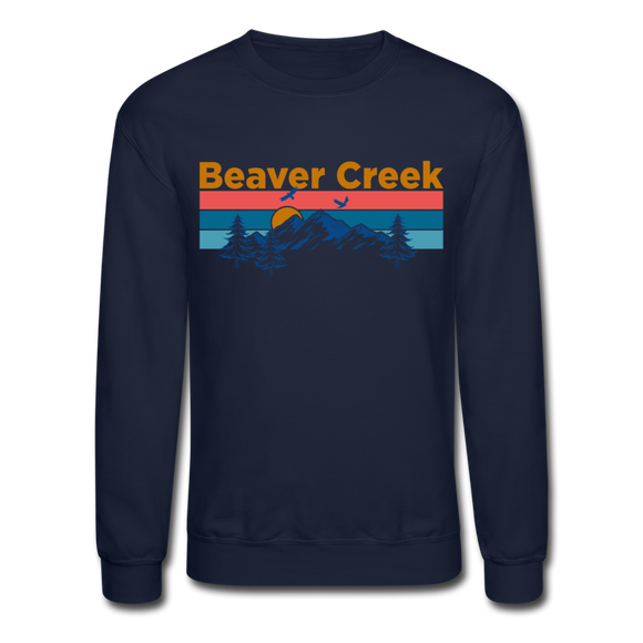Beaver Creek, Colorado Sweatshirt - Retro Mountain & Birds Beaver Creek Crewneck Sweatshirt - navy