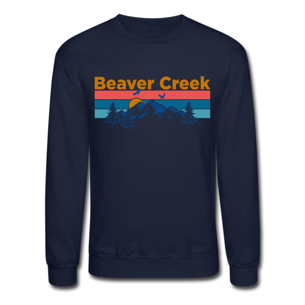 Beaver Creek, Colorado Sweatshirt - Retro Mountain & Birds Beaver Creek Crewneck Sweatshirt - navy