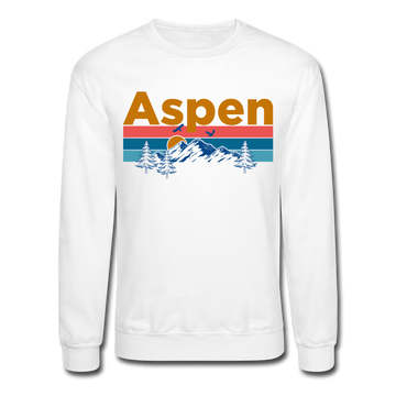 Aspen, Colorado Sweatshirt - Retro Mountain & Birds Aspen Crewneck Sweatshirt - white