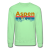 Aspen, Colorado Sweatshirt - Retro Mountain & Birds Aspen Crewneck Sweatshirt - lime