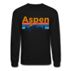 Aspen, Colorado Sweatshirt - Retro Mountain & Birds Aspen Crewneck Sweatshirt - black
