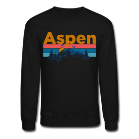 Aspen, Colorado Sweatshirt - Retro Mountain & Birds Aspen Crewneck Sweatshirt - black