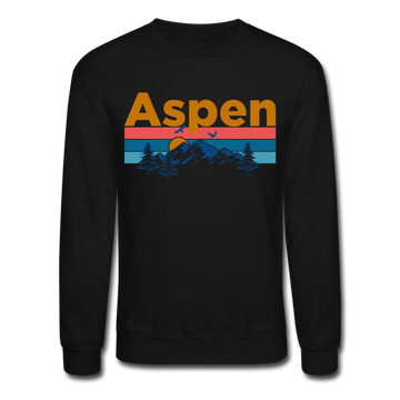 Aspen, Colorado Sweatshirt - Retro Mountain & Birds Aspen Crewneck Sweatshirt - black