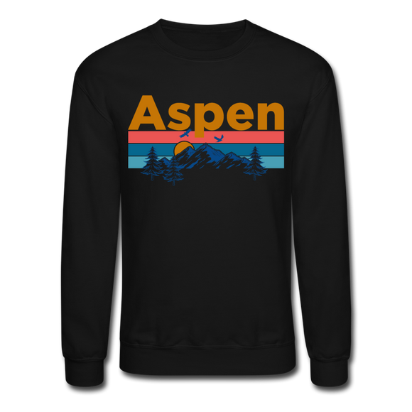 Aspen, Colorado Sweatshirt - Retro Mountain & Birds Aspen Crewneck Sweatshirt - black