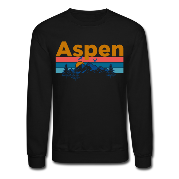 Aspen, Colorado Sweatshirt - Retro Mountain & Birds Aspen Crewneck Sweatshirt - black