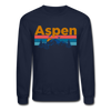 Aspen, Colorado Sweatshirt - Retro Mountain & Birds Aspen Crewneck Sweatshirt - navy
