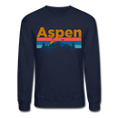 Aspen, Colorado Sweatshirt - Retro Mountain & Birds Aspen Crewneck Sweatshirt - navy