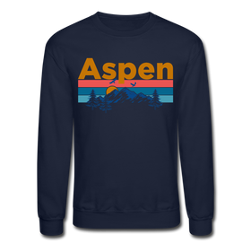 Aspen, Colorado Sweatshirt - Retro Mountain & Birds Aspen Crewneck Sweatshirt - navy
