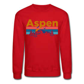 Aspen, Colorado Sweatshirt - Retro Mountain & Birds Aspen Crewneck Sweatshirt - red