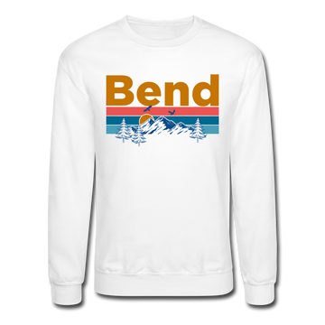 Bend, Oregon Sweatshirt - Retro Mountain & Birds Bend Crewneck Sweatshirt - white