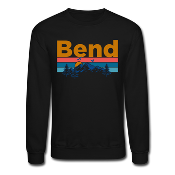 Bend, Oregon Sweatshirt - Retro Mountain & Birds Bend Crewneck Sweatshirt - black