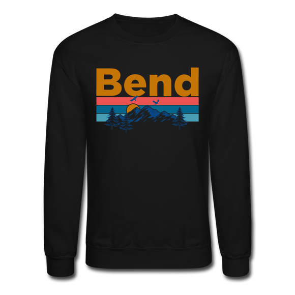 Bend, Oregon Sweatshirt - Retro Mountain & Birds Bend Crewneck Sweatshirt - black