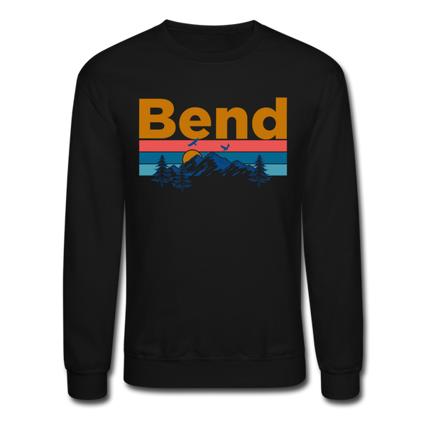 Bend, Oregon Sweatshirt - Retro Mountain & Birds Bend Crewneck Sweatshirt - black