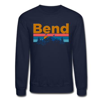 Bend, Oregon Sweatshirt - Retro Mountain & Birds Bend Crewneck Sweatshirt - navy