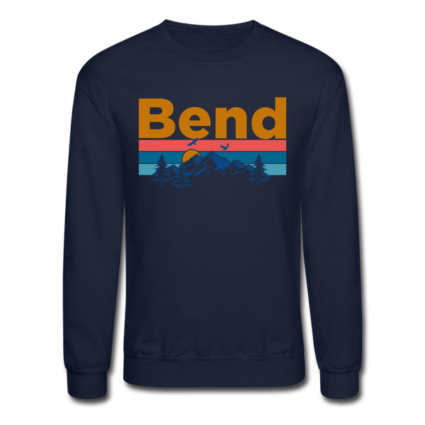 Bend, Oregon Sweatshirt - Retro Mountain & Birds Bend Crewneck Sweatshirt - navy