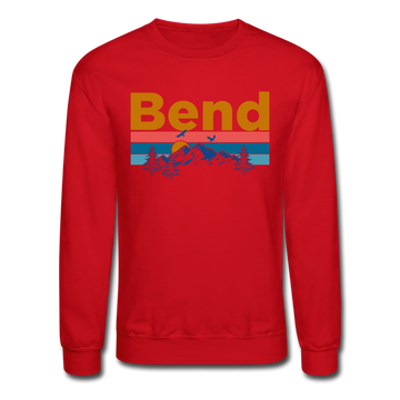 Bend, Oregon Sweatshirt - Retro Mountain & Birds Bend Crewneck Sweatshirt - red