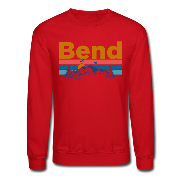 Bend, Oregon Sweatshirt - Retro Mountain & Birds Bend Crewneck Sweatshirt - red