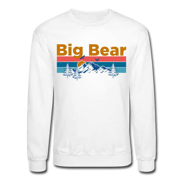 Big Bear, California Sweatshirt - Retro Mountain & Birds Big Bear Crewneck Sweatshirt - white