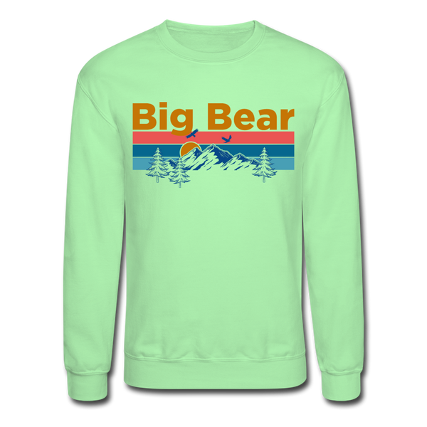 Big Bear, California Sweatshirt - Retro Mountain & Birds Big Bear Crewneck Sweatshirt - lime
